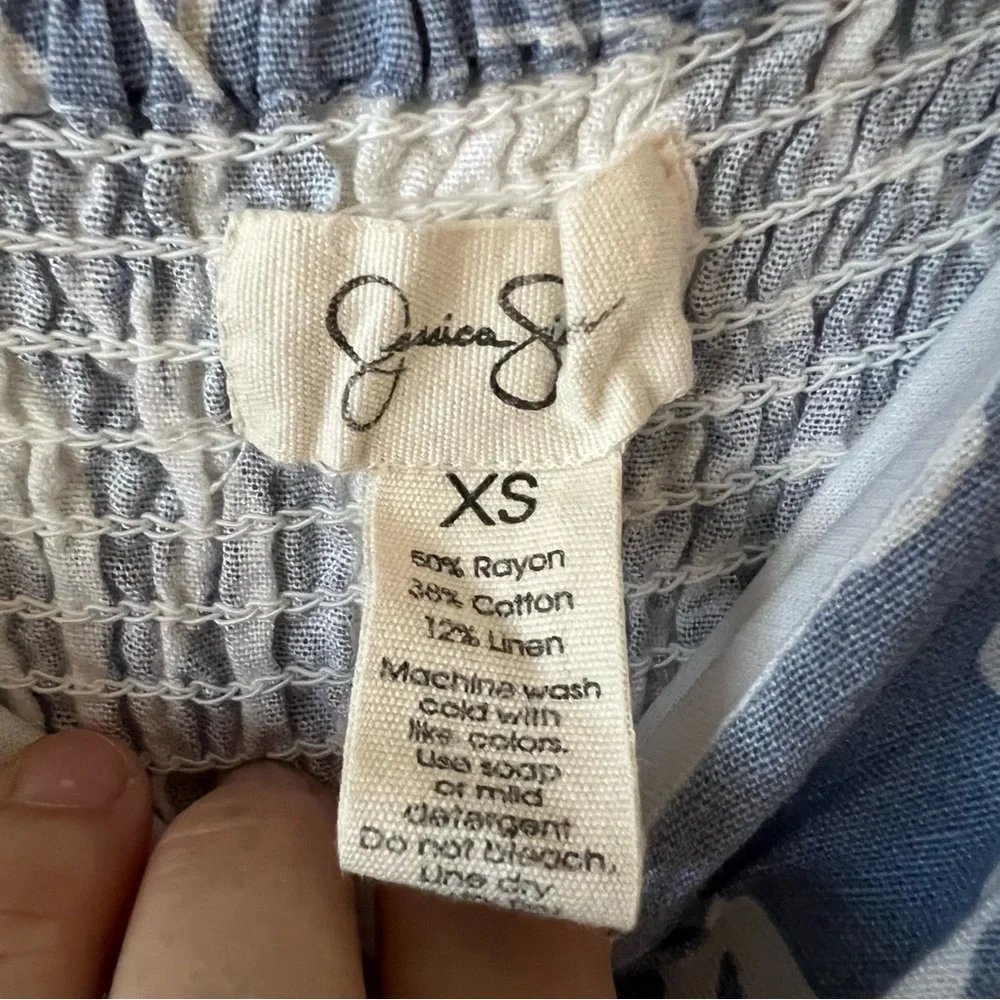 Jessica Simpson cotton linen Blue and White floral Midi Dress women’s size XS - Picture 2 of 7